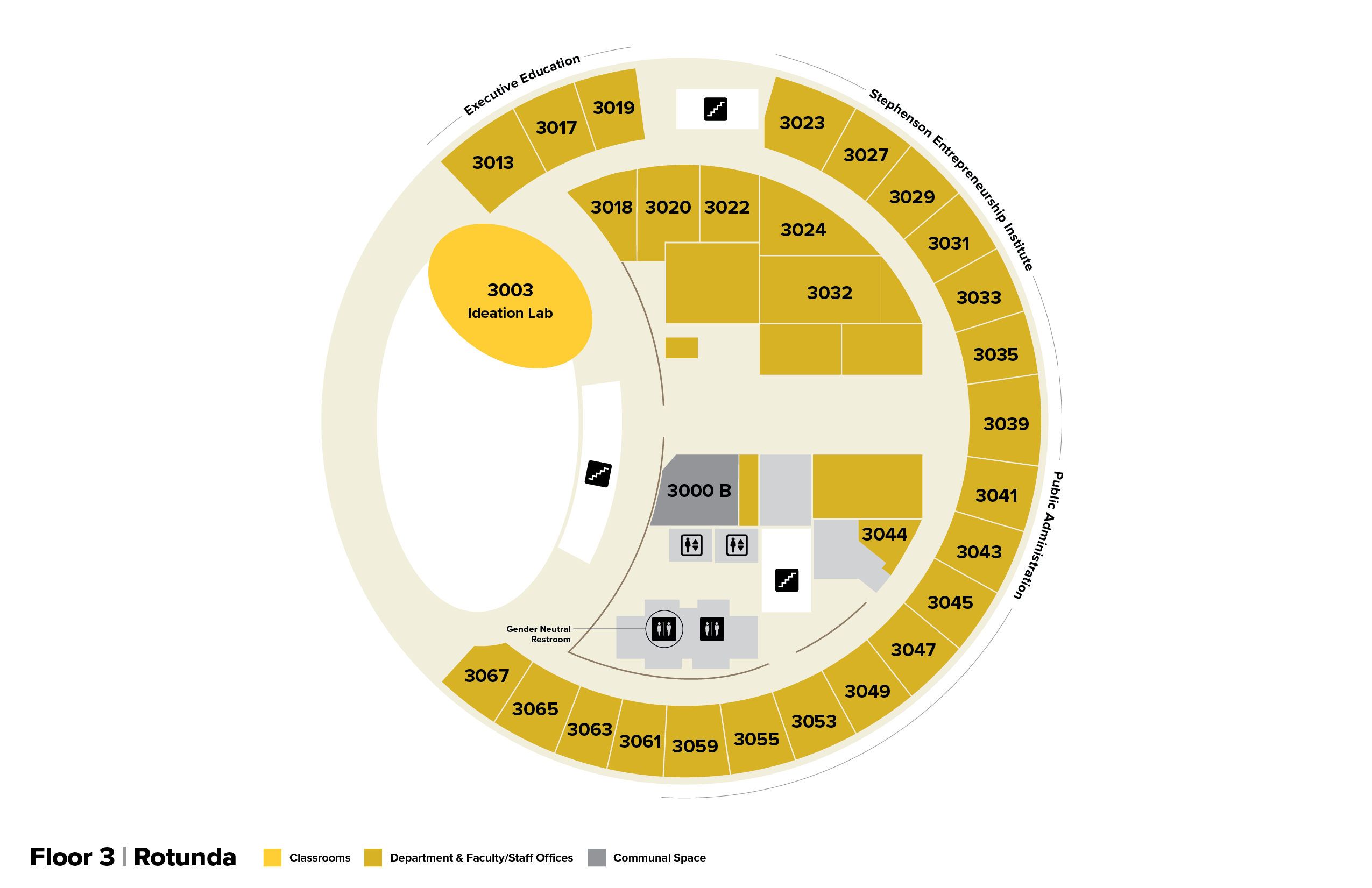 Third floor map of the BEC Rotunda showing offices and lab space labeled with room numbers.