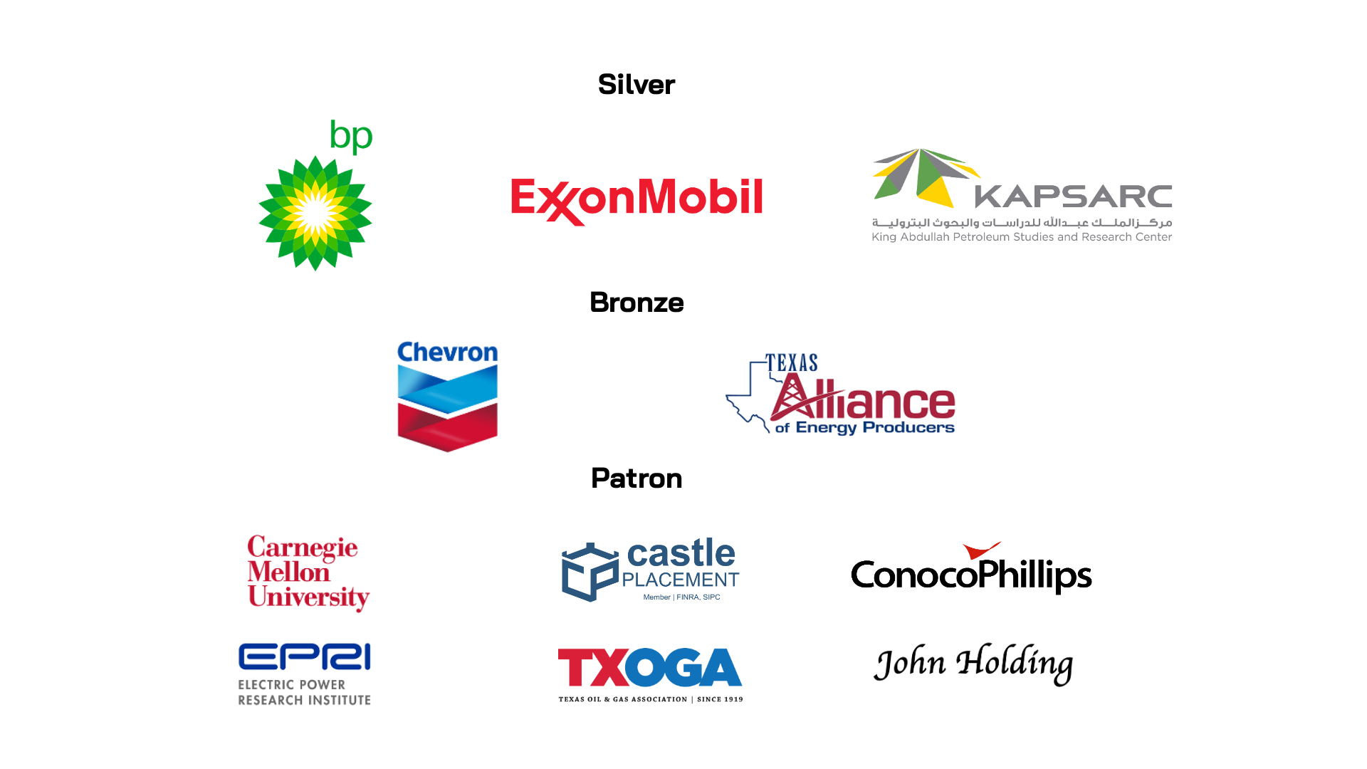 bp, chevron, conoco phillips, epri, exxonmobil, john holding, kapsarc, texas alliance, txoga castleplacement, bp, chevron, carnegie mellon, conoco phillips, epri, exxonmobil, john holding, kapsarc, texas alliance, txoga