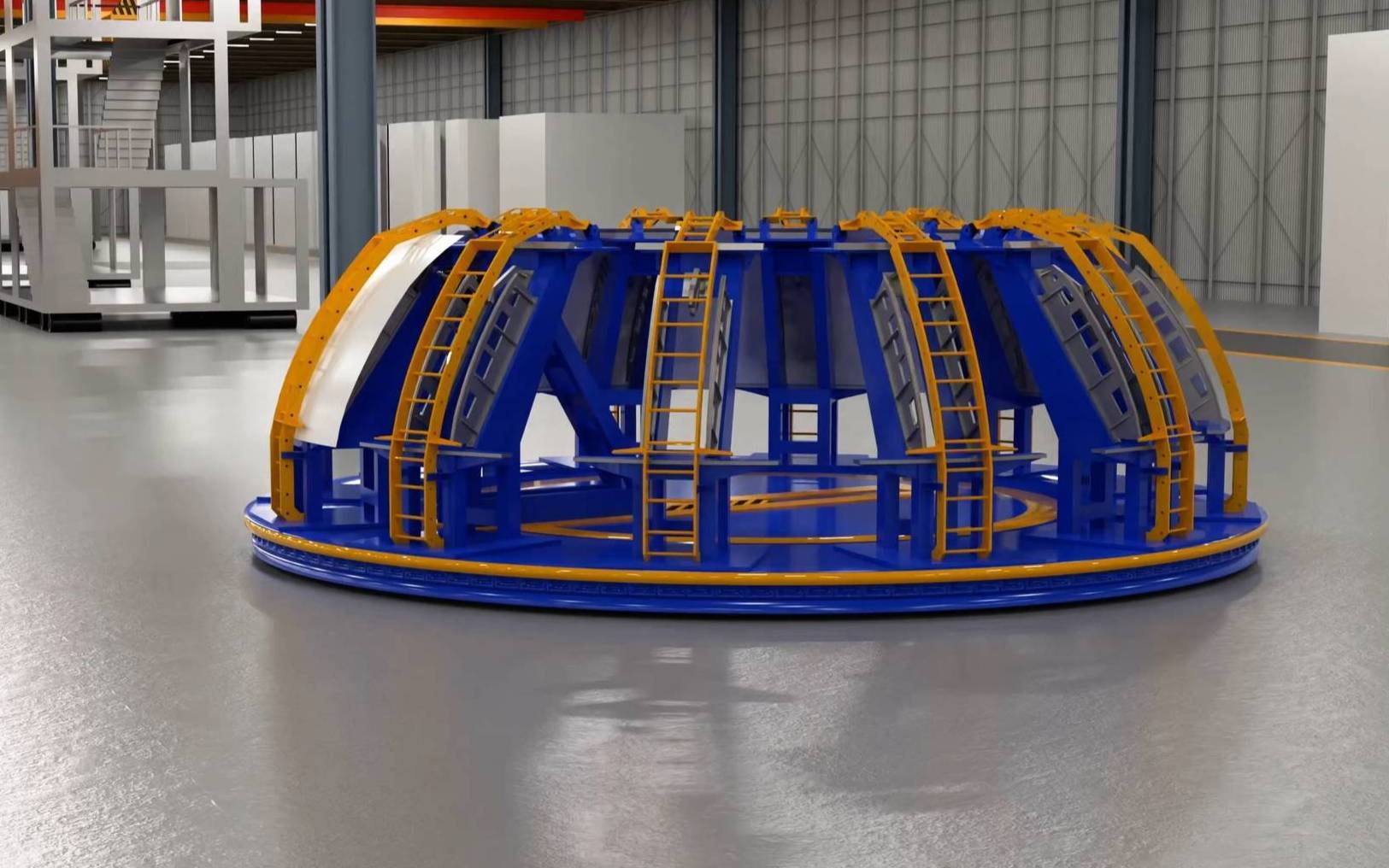 A 3D render of a frication stir welder at NASA Michoud Assembly Facility.