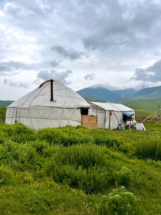 Situated along the Bishkek-Osh Highway, Kyrgyz nomads live just feet from the highway in tradition yurts over the Ala-Bel Pass and is a part of the Tien Shen Mountain Range. Yurts along Bishkek-Osh Highway