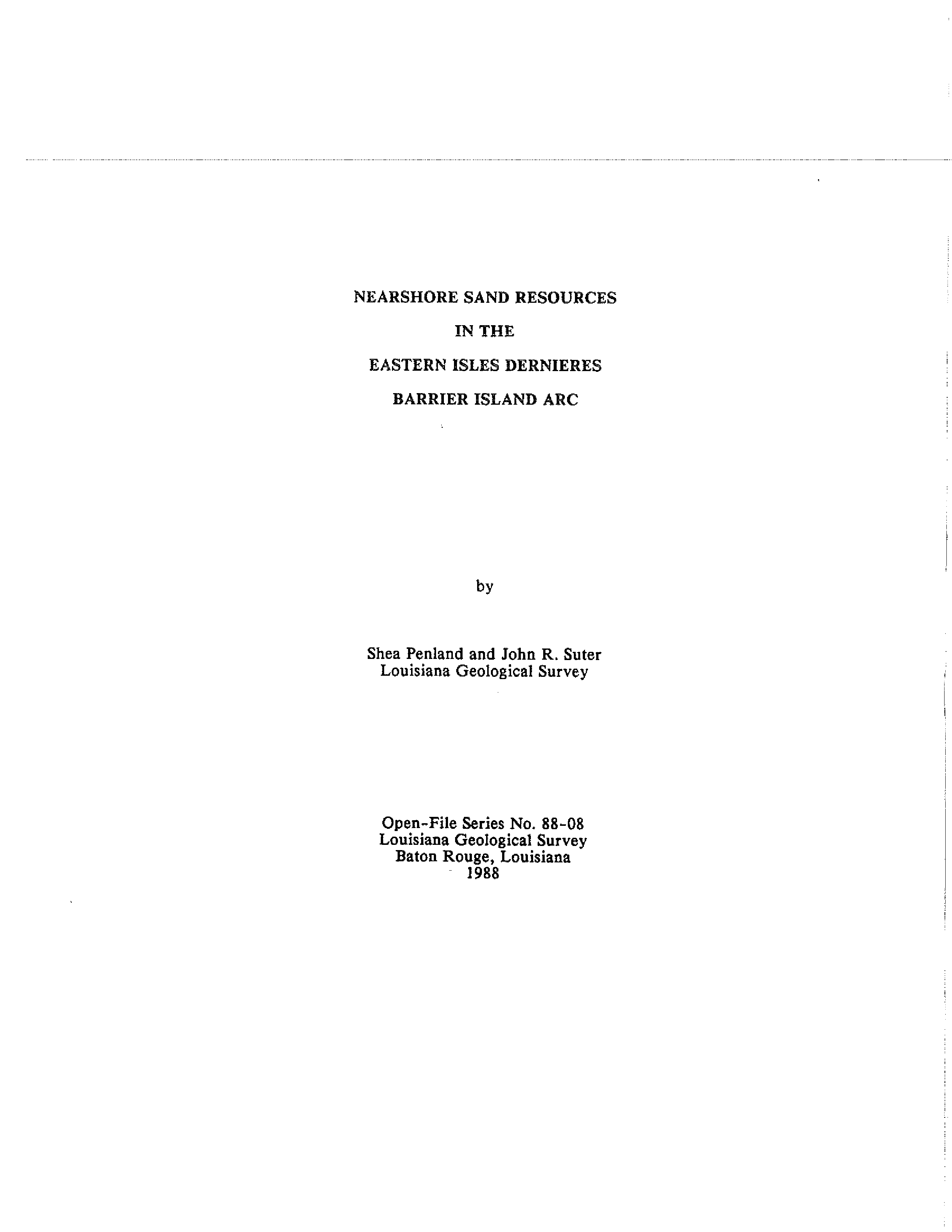 Nearshore Sand Resources in the Eastern Isles Dernieres Barrier Island Arc Nearshore Sand Resources in the Eastern Isles Dernieres Barrier Island Arc