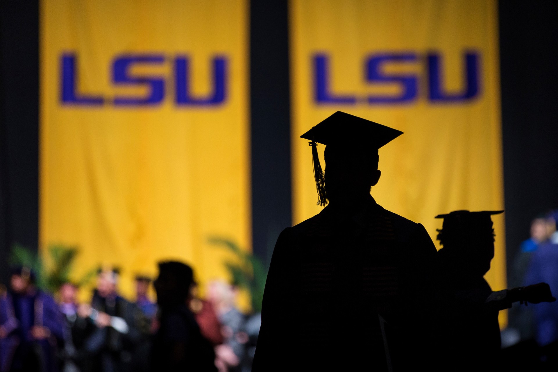 a silhouette of an LSU graduate