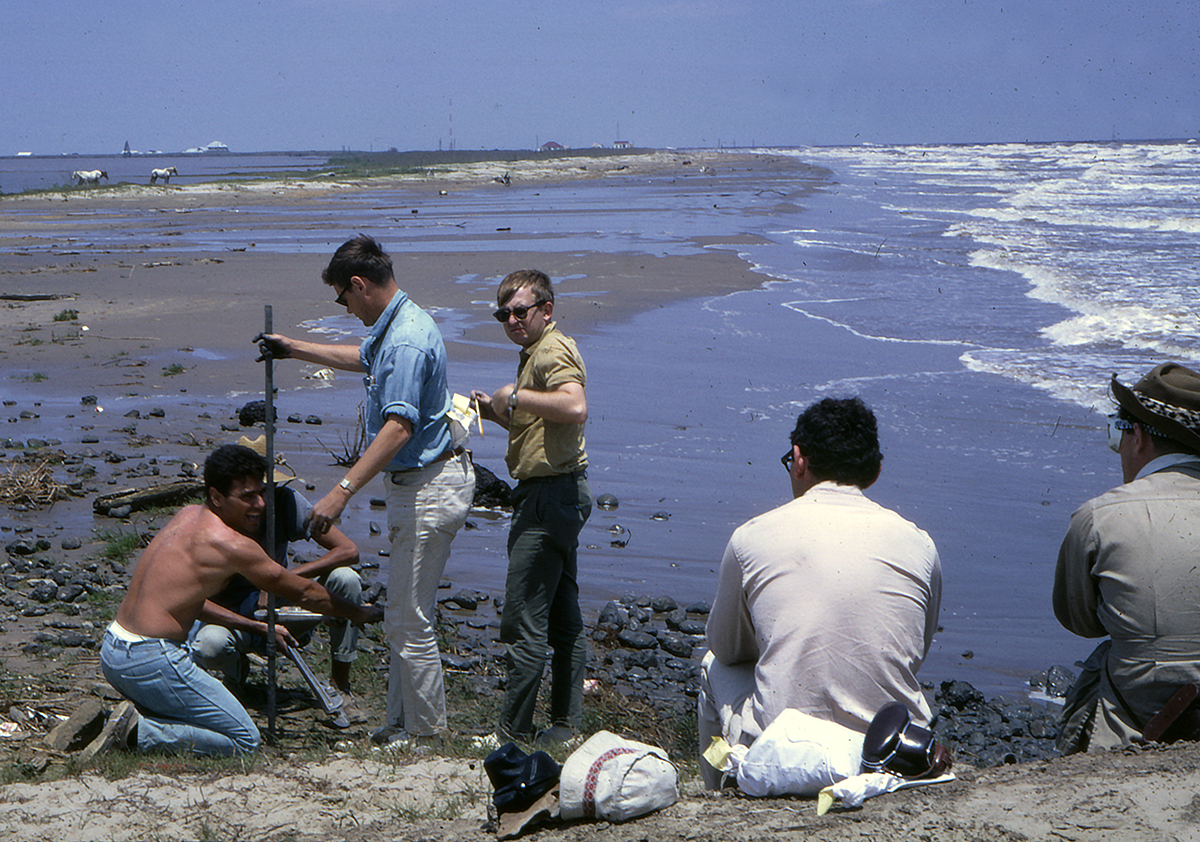 Scientists from LSU Coastal Studies Institute studying mudlumps at South Pass, c. 1967 (Frank J. Swaye Collection, Mss. 5212) Scientists from LSU Coastal Studies Institute studying mudlumps at South Pass, c. 1967 (Frank J. Swaye Collection, Mss. 5212)
