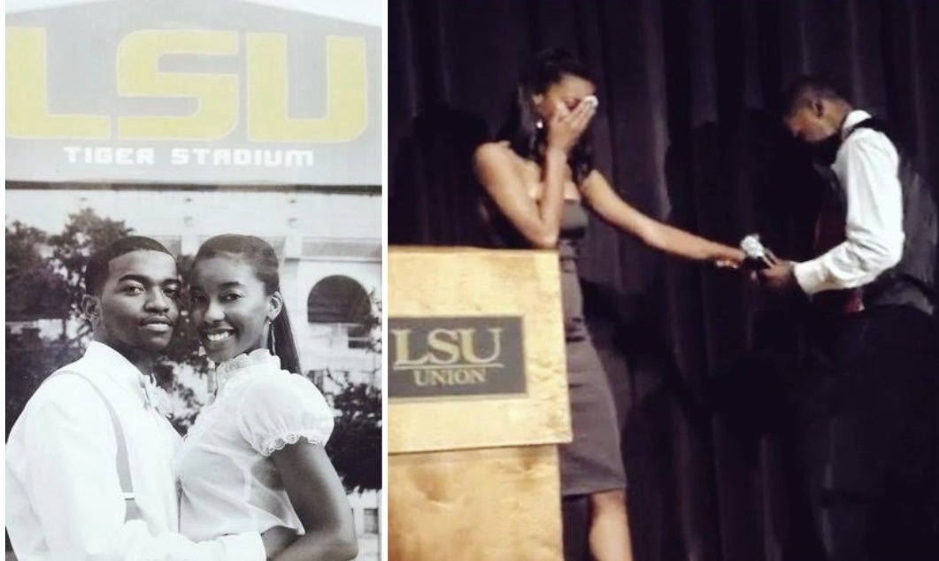 Shamika and her husband at LSU where they first met and later got engaged.