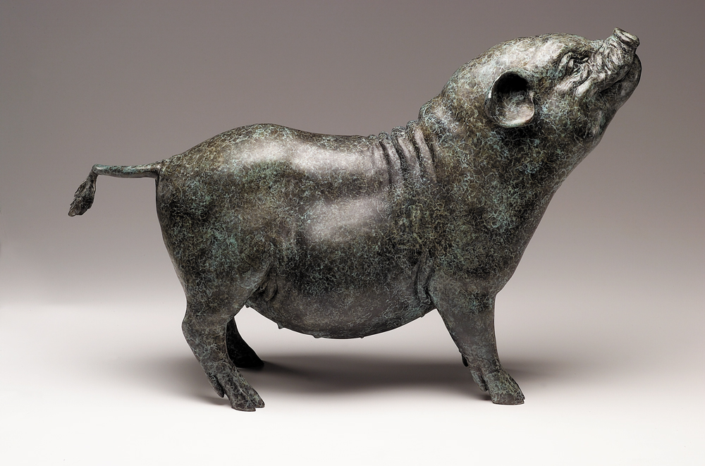 bronze statue of a pig