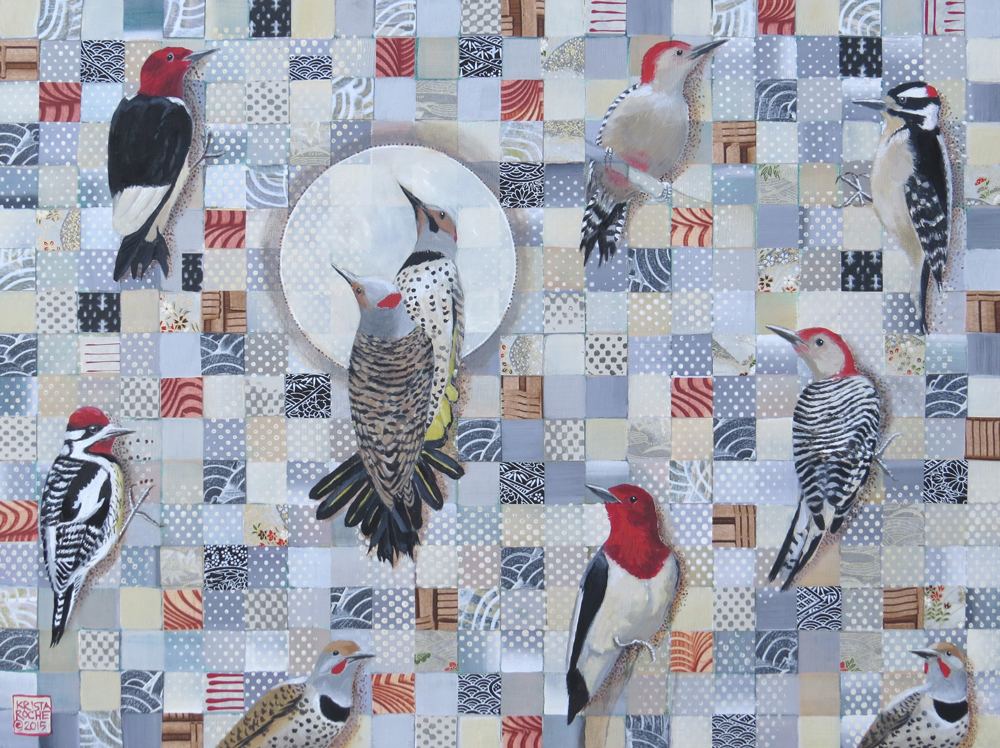 painting of a group of birds on a quilt